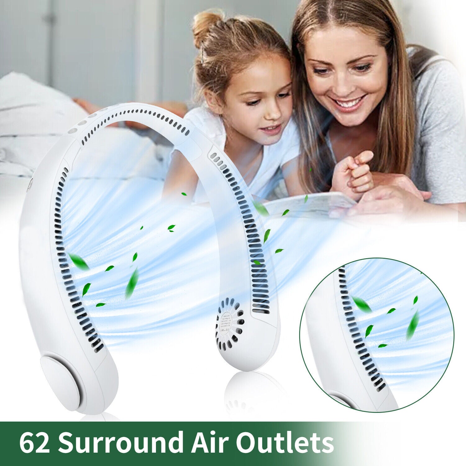 Portable Neck Fan – 360° Leafless Cooling, 78 Air Outlets, USB Rechargeable (4000mAh).