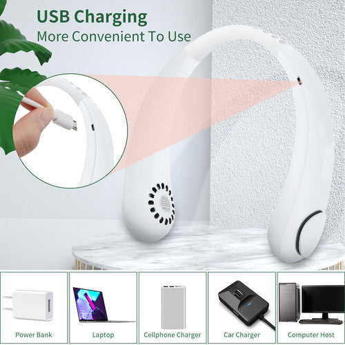 Portable Neck Fan – 360° Leafless Cooling, 78 Air Outlets, USB Rechargeable (4000mAh).